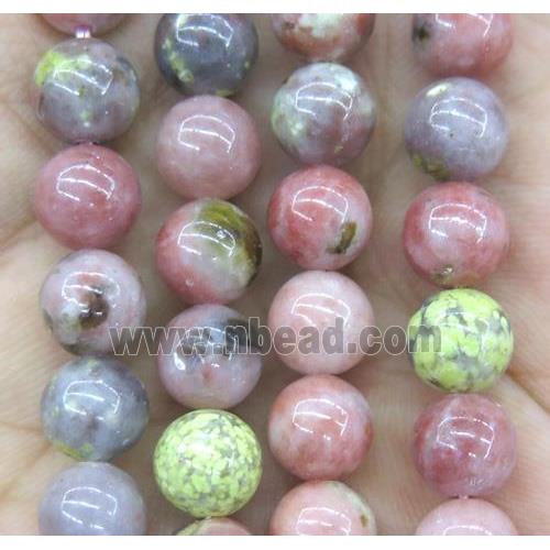 pink plum blossom jasper beads, round