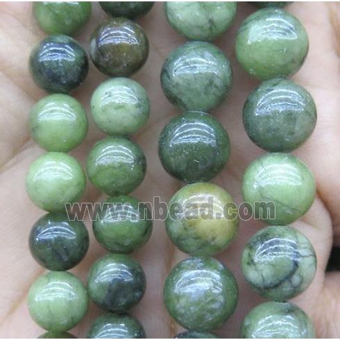 Chinese Nephrite Jade Beads Green Smooth Round