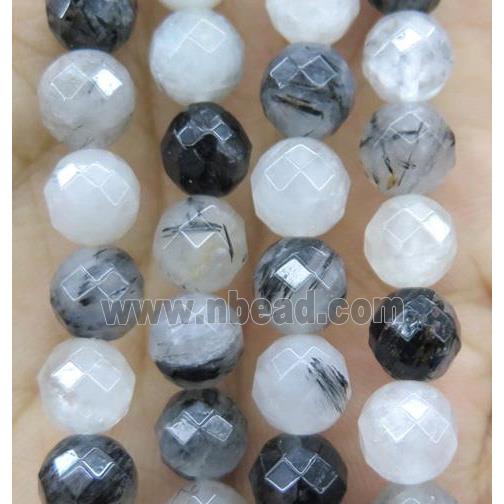 faceted round Black Rutilated Quartz Beads
