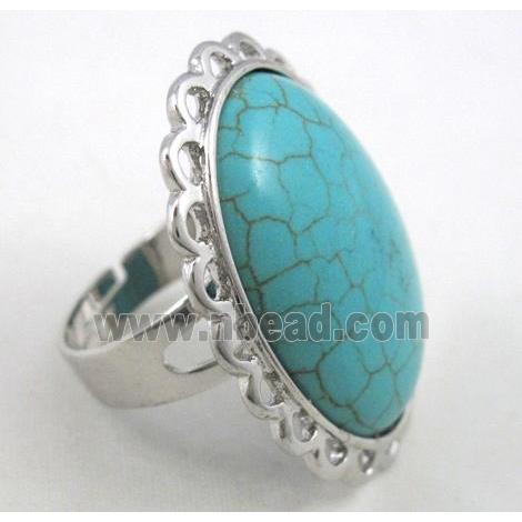 turquoise ring, adjustable, copper, platinum plated