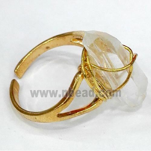 copper ring with Clear Quartz, gold plated