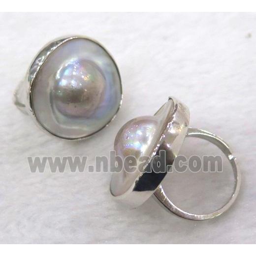 Pearlized Shell Ring, copper, platinum plated