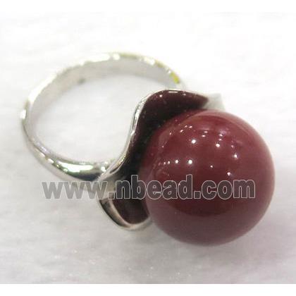 red Pearlized Shell Ring, copper, platinum plated