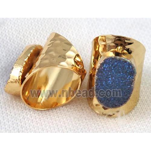 bluegray quartz druzy ring, copper, gold plated