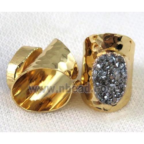 silver druzy quartz ring, copper, gold plated