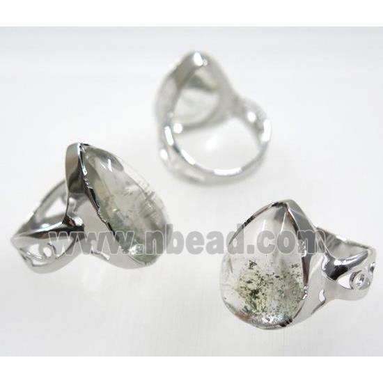 Lodalite Quartz Ring Teardrop Copper Platinum Plated