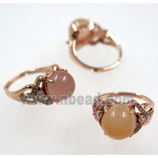 pink Chinese Nanhong Agate Ring, copper, rose gold plated