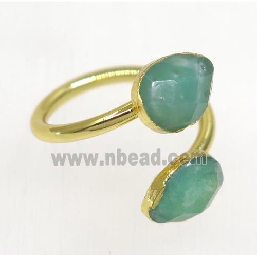 green Australian Chrysoprase ring, faceted teardrop, gold plated
