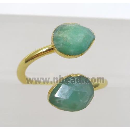 green Australian Chrysoprase ring, faceted teardrop, gold plated