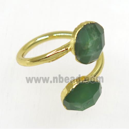 green Australian Chrysoprase ring, faceted flatround, gold plated