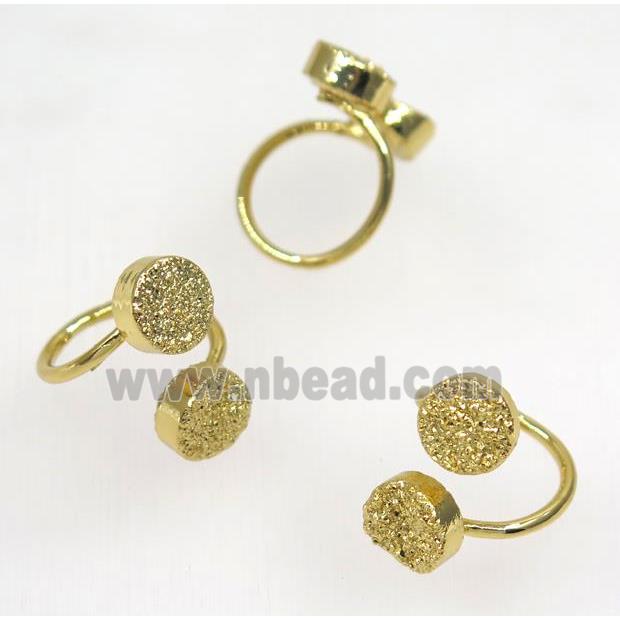 druzy quartz ring, golden electroplated
