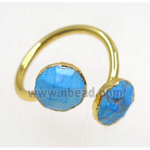 blue truquoise ring, faceted flatround, gold plated