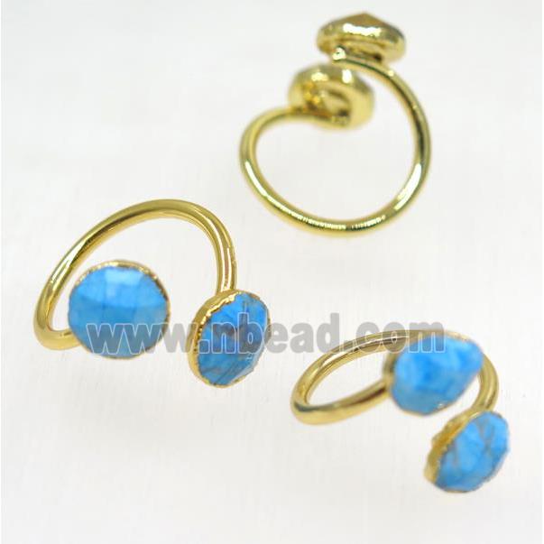 blue truquoise ring, mix shaped, gold plated