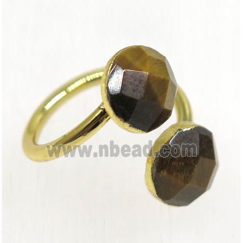 natural yellow Tiger ey stone ring, faceted flatround, gold plated
