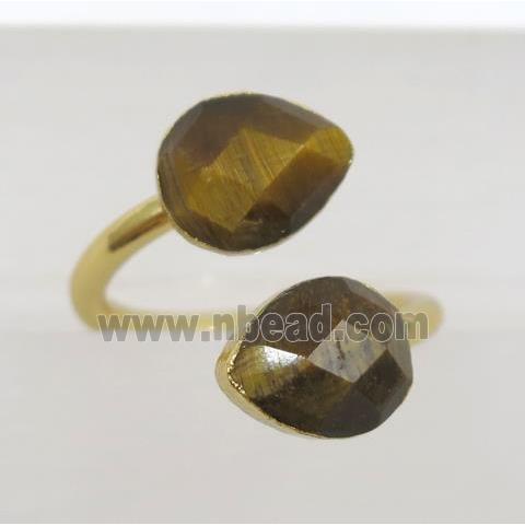 natural yellow Tiger ey stone ring, faceted teardrop, gold plated