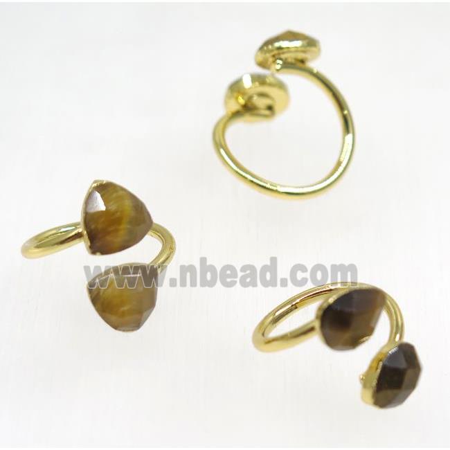 natural yellow Tiger ey stone ring, mix shape, gold plated