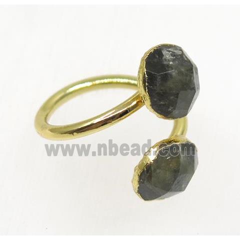 Labradorite ring, faceted flatround, gold plated