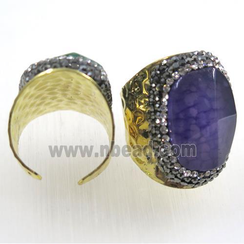 agate ring paved rhinestone, gold plated