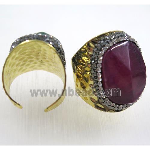 agate ring paved rhinestone, gold plated