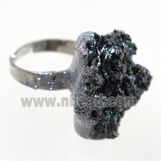 rainbow Lava stone nugget ring, freeform, silver plated