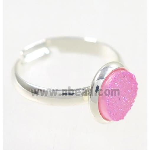 pink druzy agate ring, copper, silver palted