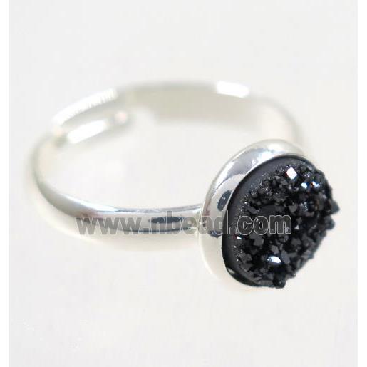 black druzy agate ring, copper, silver palted