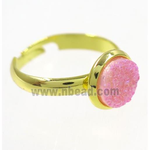 pink druzy agate ring, copper, gold palted