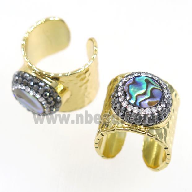 paua abalone shell Ring pave rhinestone, copper, gold plated