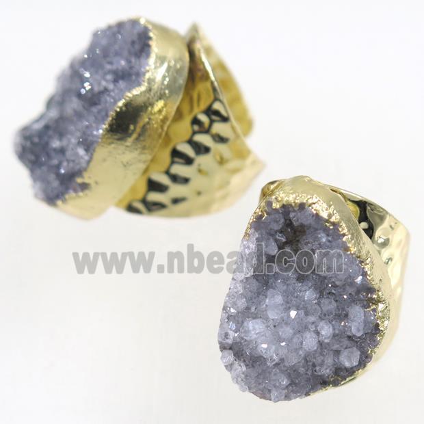 Druzy Agate copper Ring, gold plated