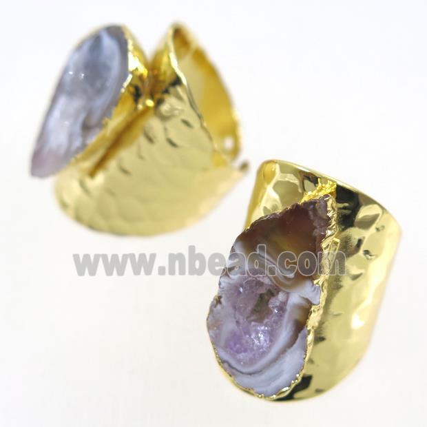 Druzy Agate geode copper ring, gold plated