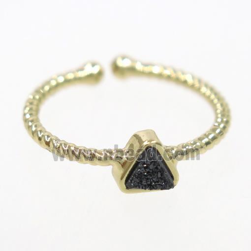 black druzy quartz ring, triangle, gold plated