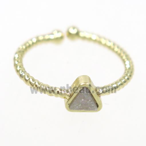 white ab-color druzy quartz ring, triangle, gold plated