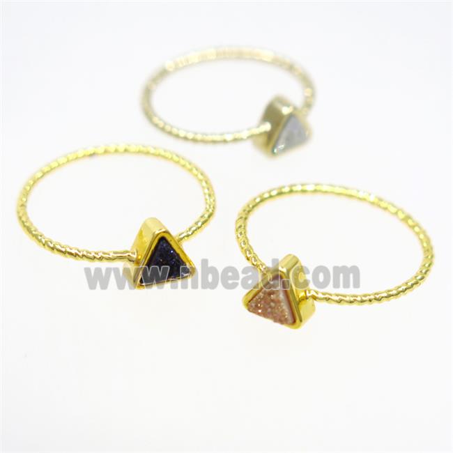 mix color druzy quartz ring, triangle, gold plated