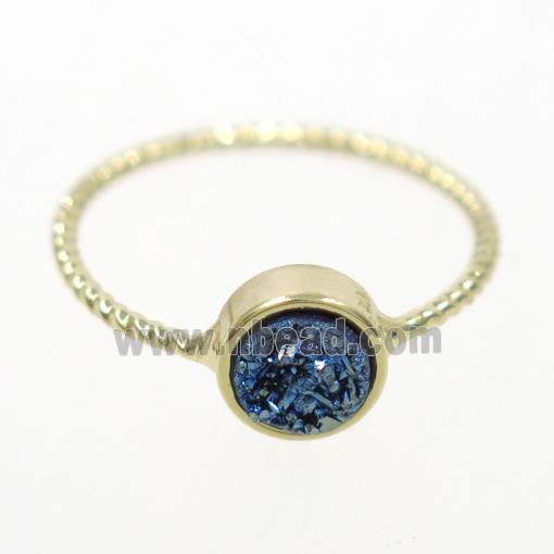 blue druzy quartz ring, circle, gold plated