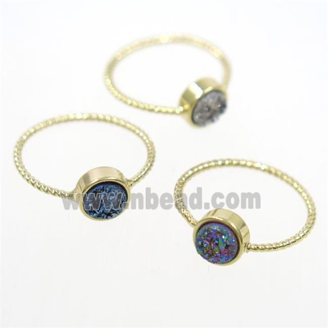 mix color druzy quartz ring, circle, gold plated