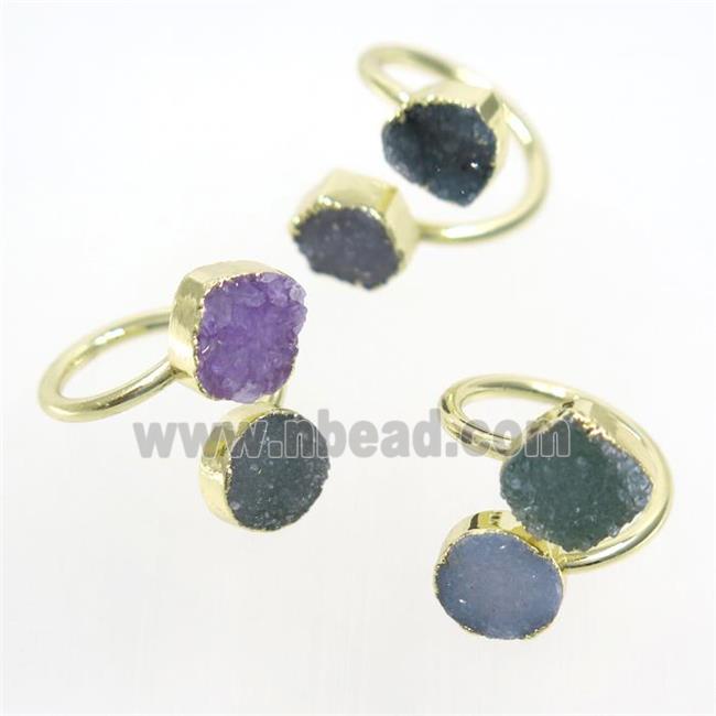 Agate Druzy Rings, mix color, gold plated