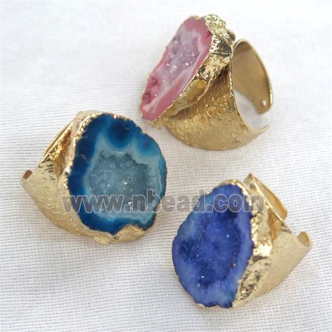 Agate Druzy Geode Rings Mixed Color Gold Plated