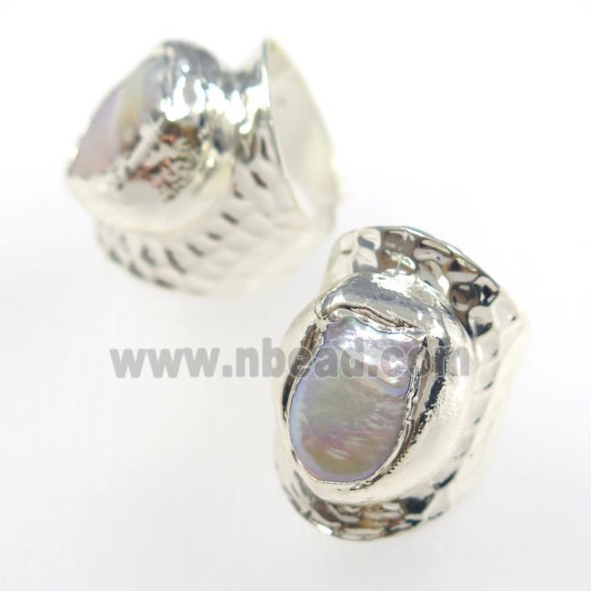 pearl ring, copper, silver plated