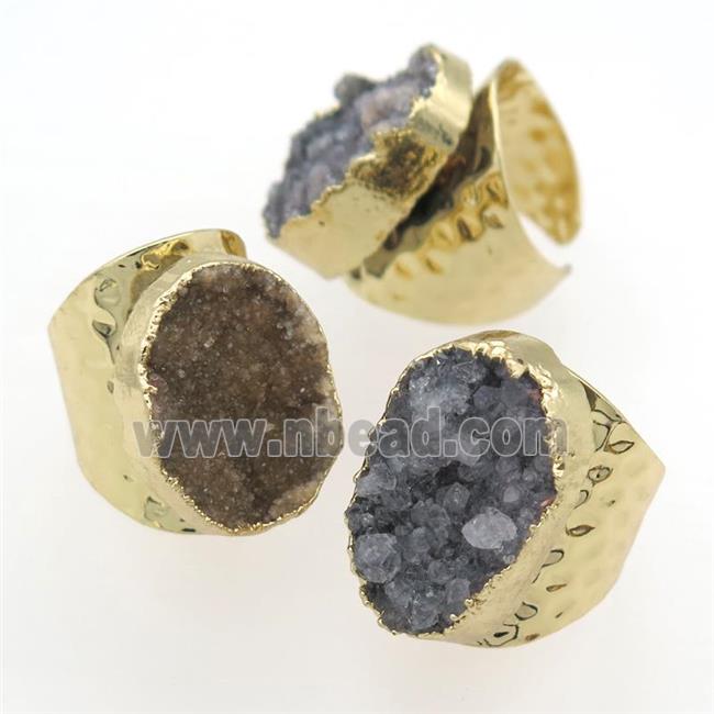 natural Agate Druzy Rings, copper, gold plated