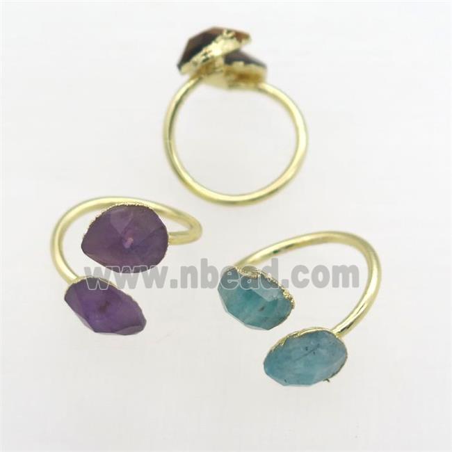 mix gemstone Rings, copper, gold plated