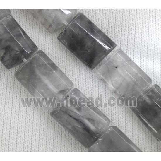 natural cloudy quartz beads, grey, faceted rectangle