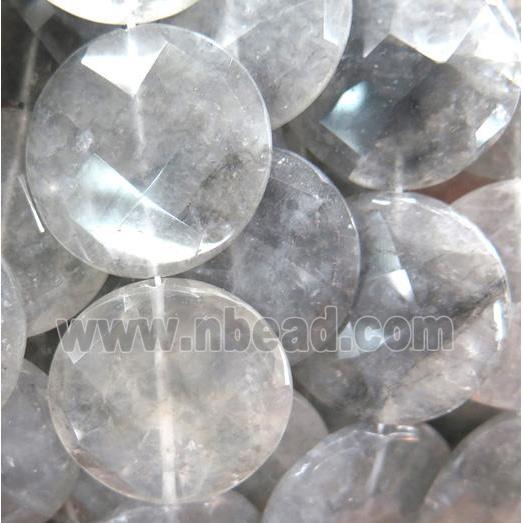 natural cloudy quartz beads, faceted flat-round