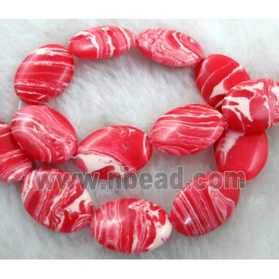 red stripe Gemstone bead, Flat oval