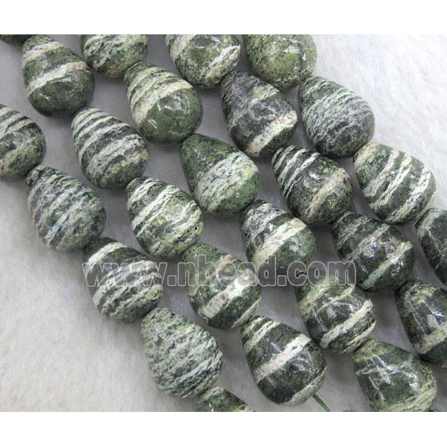 Natural green Silver-line Stone Beads, 3D-teardrop
