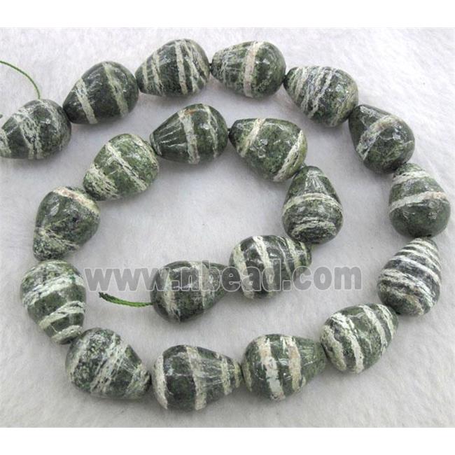 Natural green Silver-line Stone Beads, 3D-teardrop