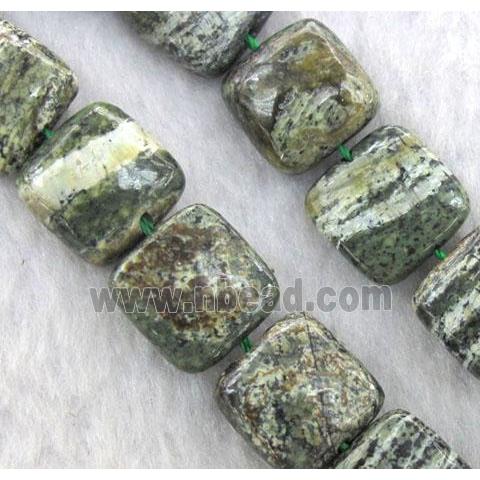 natural Green Silver-line Stone Beads, square