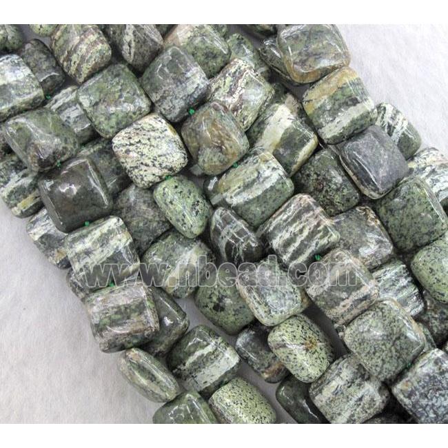 natural Green Silver-line Stone Beads, square