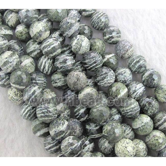 Natural Green Silver-line Jasper Beads, faceted round