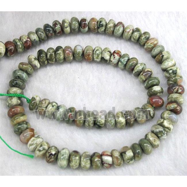 natural Rhyolite Jasper beads, green, rondelle