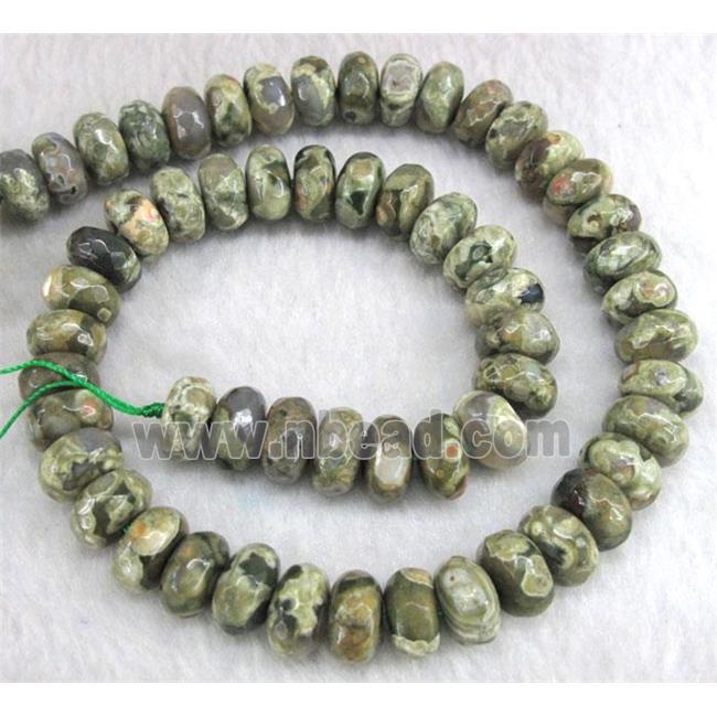 natural Rhyolite Jasper beads, green, faceted rondelle